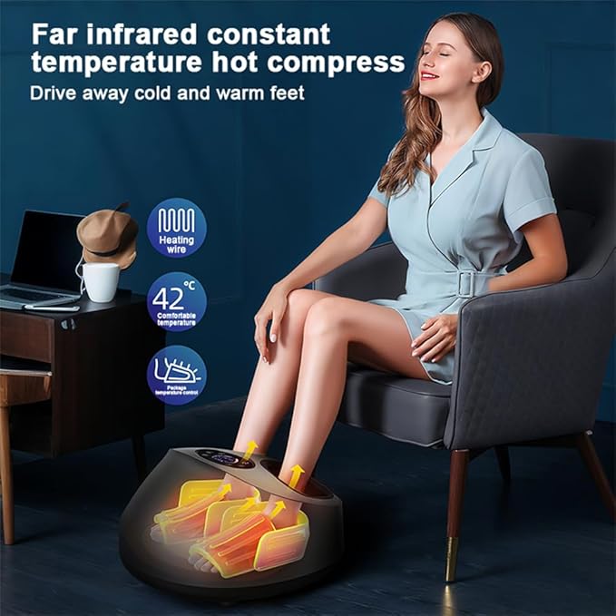 Foot Massager with Heat Shiatsu Kneading &amp Air Compression Full-Wrap Foot Massage Machine with Adjustable Modes Home Relaxation Gift for Family and Friends