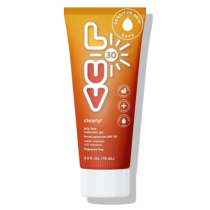 L-UV clearly! SPF 30 Jelly Face Sunscreen Invisible &amp Lightweight Broad-Spectrum UVA/UVB Protection Sensitive Skin Safe Fragrance-Free Hydrating with Ceramides &amp Pomegranate Seed Oil 2.5
