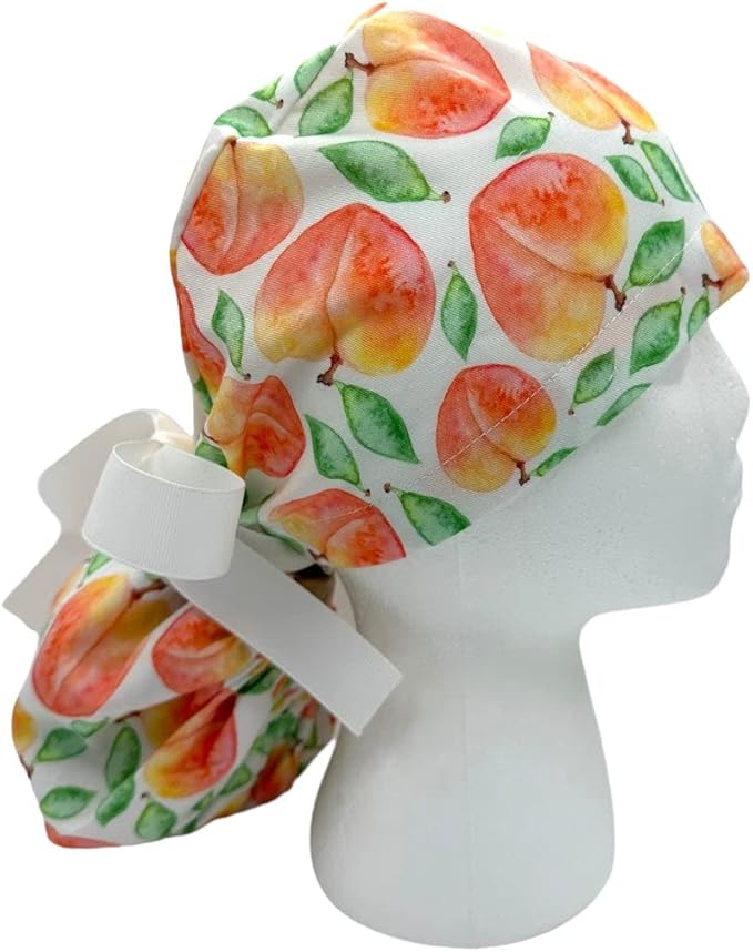 Just Peachy Ponytail Scrub Cap for Women Surgical Cap for Long Hair Satin Lining Optional