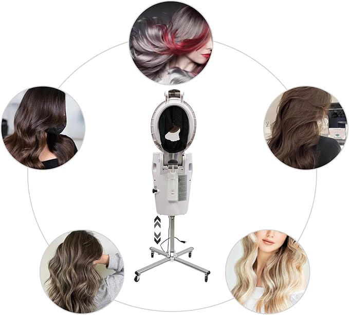 110V 700W Salon Hair Steamer Multi-Function Hair Steamer Machine with 12 Color Lights Standing Hair Steamer for Hair Coloring Oil Treatment Conditioning (White)