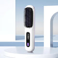 Portable Cordless Hair Straightener Brush Mini Straightening Negative Ion Hot Hair Iron for All Hair Women Travel Anti-Scald Protection (White)