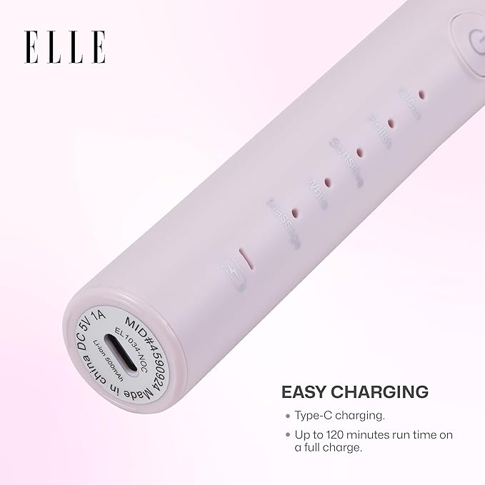 Elle - Lithium Sonic Electric Toothbrush Powerful Cleaning (Pink)