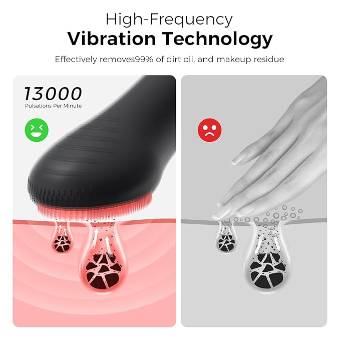 Face Scrubber Facial Cleansing Brush - Waterproof and Rechargeable Face Cleansing Brush with 4 LED Gentle Light Cleansing Exfoliating and Massaging Electric Face Scrub Brush for Men &amp Women