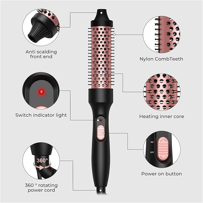 PTC Heated Curling Iron Brush 32mm -Scald Thermal Round Brush for Volumizing Curls at Home or Salon(US)