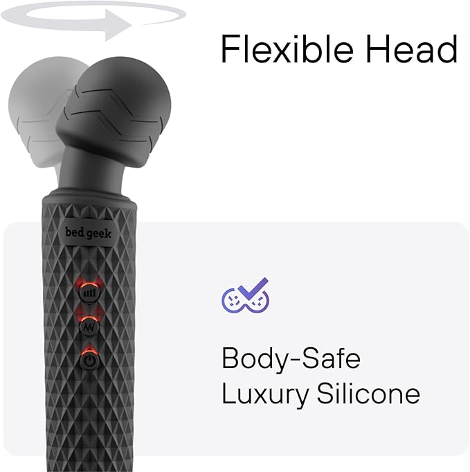 bed geek Handheld Cordless Personal Wand Massager – Waterproof USB Rechargeable 20 Vibration Patterns 8 Speeds Memory Feature Skin-Soft Silicone for Ultimate Relaxation Tool (Black)