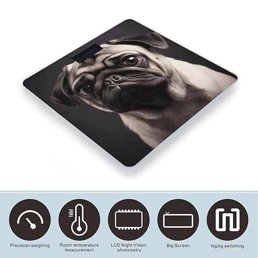 Pug Bathroom Scale Automatic Power On/Off Body Scales LCD Backlight Display Square Digital Scale Rounded Corners Bathroom Scales for Home Bedrooms
