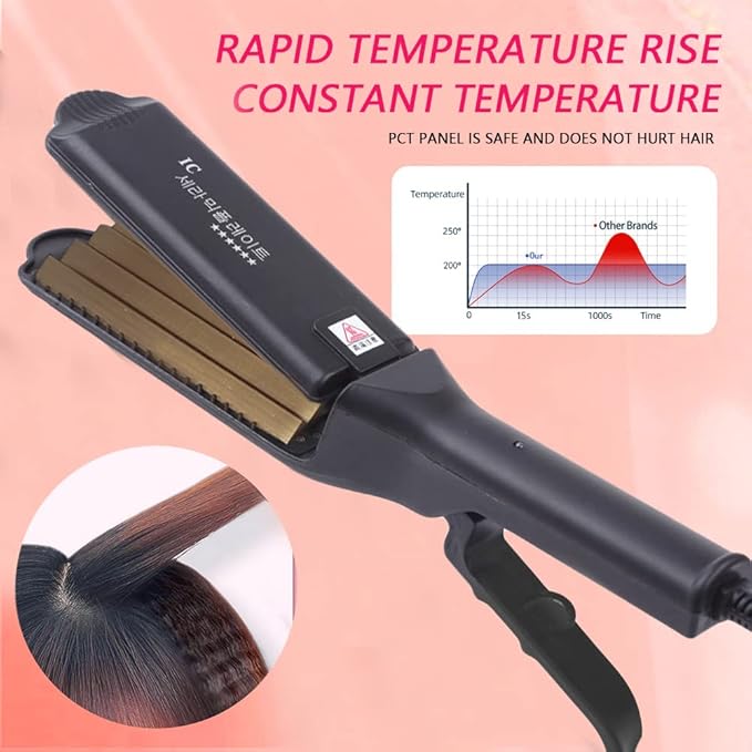 Pro Big Hair Crimper Corrugated Iron Hair Waver Fluffy Hair Straightener Curling Iron Titanium Ceramic Flat Crimping Iron Plate