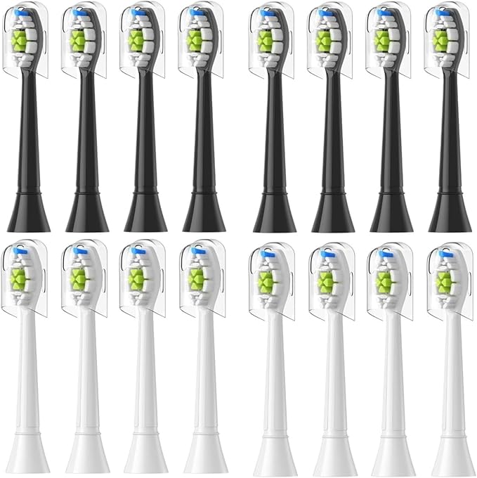 Replacement Toothbrush Heads Compatible with Electric Compatible for and Other Snap-On Handles(8White 8Black)