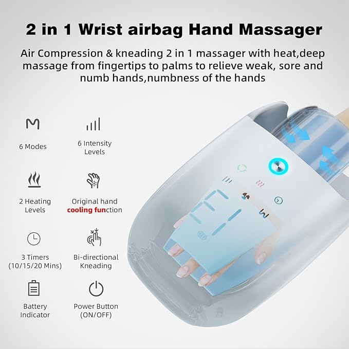 Hand Massager with Heat and Compression &amp Kneading Massage for Arthritis Carpal Tunnel Pain Relief Cordless Hand Massager with 6 Modes &amp 6 Intensities Birthday Gifts for Women Men