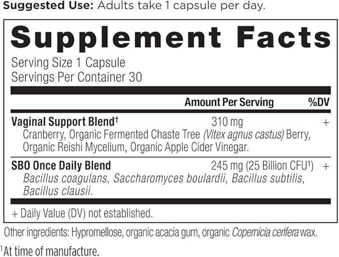 Ancient Nutrition Probiotic for Women Once Daily Women's Probiotics for Vaginal Health 30ct Healthy Yeast Balance for Feminine Care Made with Cranberry and Apple Cider Vinegar 25 Billion CFUs*