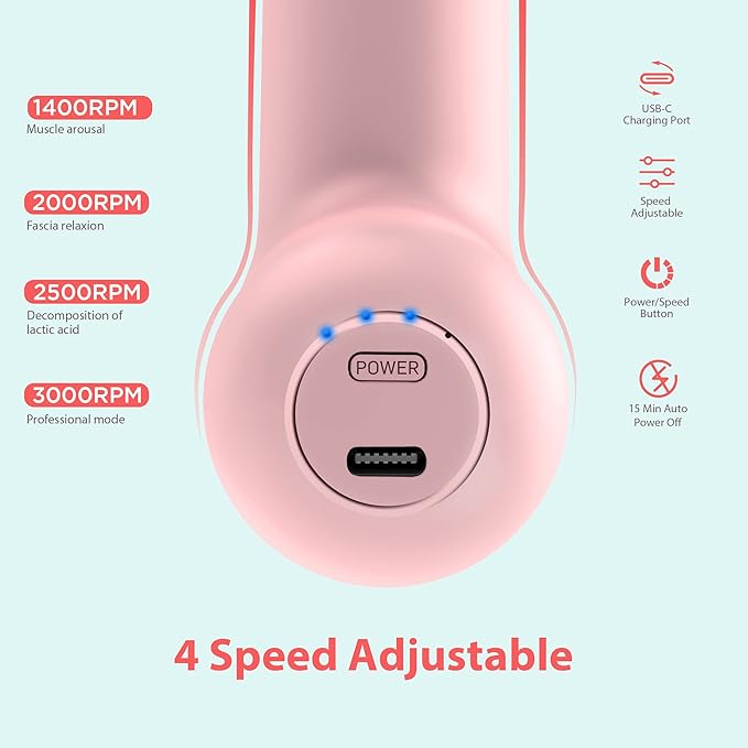 Mini Massage Gun SK6 Fascial Gun Portable Deep Tissue Percussion Muscle Back Head Massager for Pain Relief with 4 Massage Heads 4 Speed High-Intensity Vibration Rechargeable (Pink)