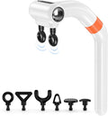 Dual-Head Massage Gun Deep Tissue with 3-in-1 Detachable Extension Handle Handheld Percussion Back Massager for Muscle Neck Shoulder Body Pain Relief - 6 Speeds Levels White