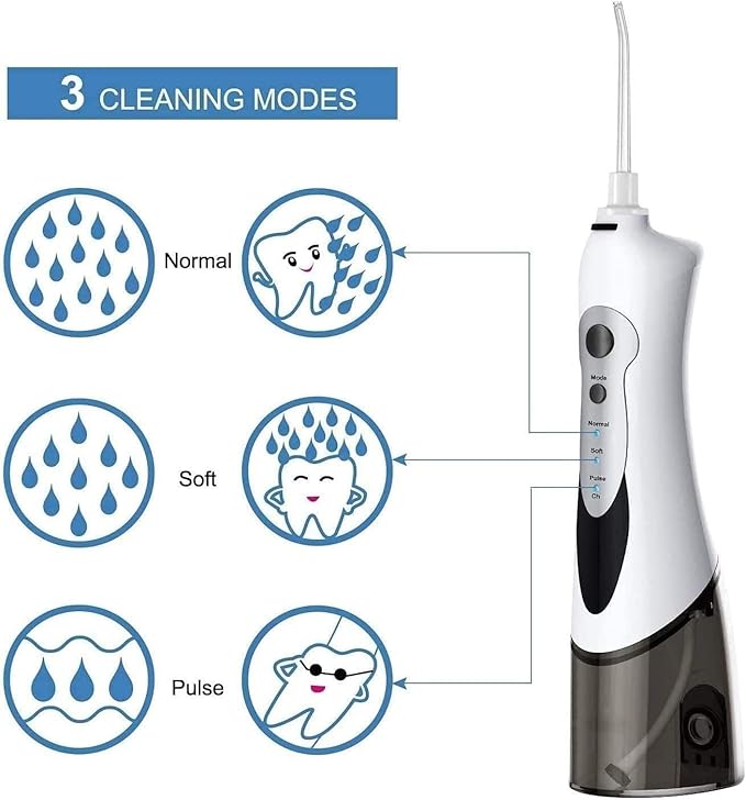 Water Flosser ML Cordless Dental Oral Irrigator 3 Modes and 4 Jet Tips IPX7 Waterproof with Travel Bag Rechargeable Waterproof Teeth Cleaner for Home and Travel