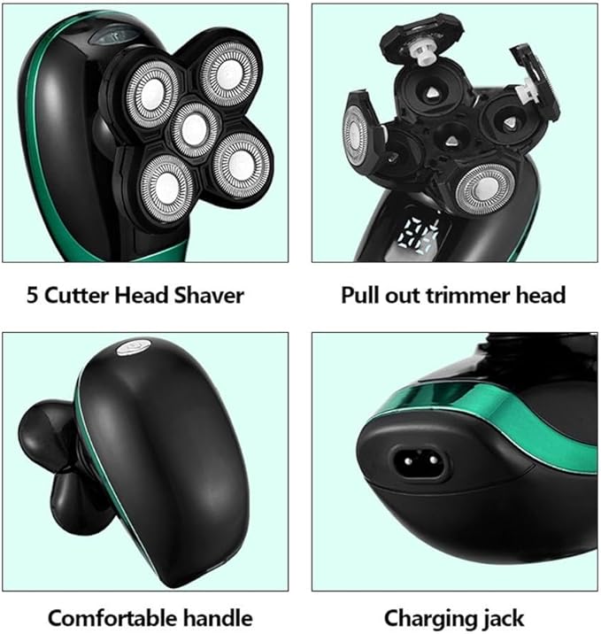 Head Shaver for Men 5D 5-in-1 Shaver Electric Rechargeable Head Shaver Waterproof Rotary Razor Beard Nose Hair Trimmer Electric Shaver for Men