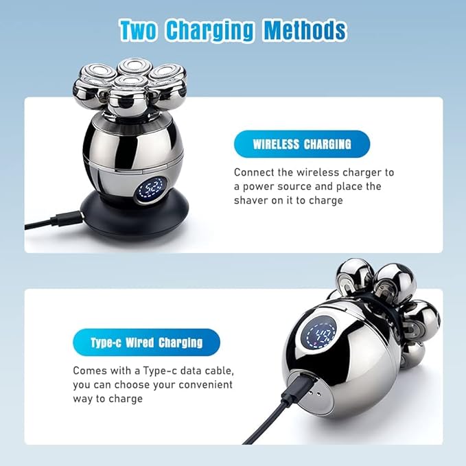 Head Shavers for Bald Men Wjiang 6 in 1 Electric Razor Mens Shaver Wet Dry Cordless Electric Skull Shavers 7D Floating Rechargeable Bald Head Shaver Back for Men Father's Day Gifts