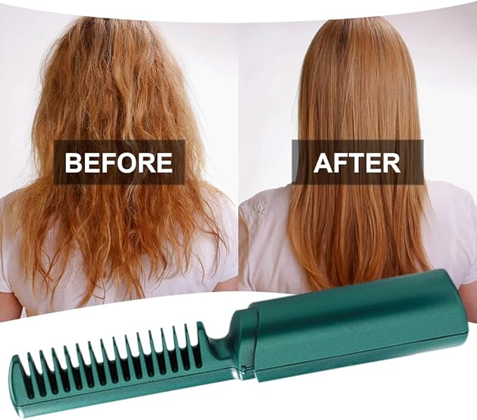 Rechargeable Mini Hair Straightener 2023 New Rechargeable Cordless Hair Straightener Brush Three Temperature Adjustment Straightening Brush 3D Hair Care Comb for Dry and Wet Hair (Green+Pink)