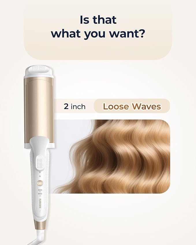 Dual-Voltage Curling Iron: 110V-240V 2 Inch Ceramic Wide Barrel 2-in-1 Curling Iron for Armpit to Mid Back Length Hair - Europe Travel for Loose Waves with Clamp
