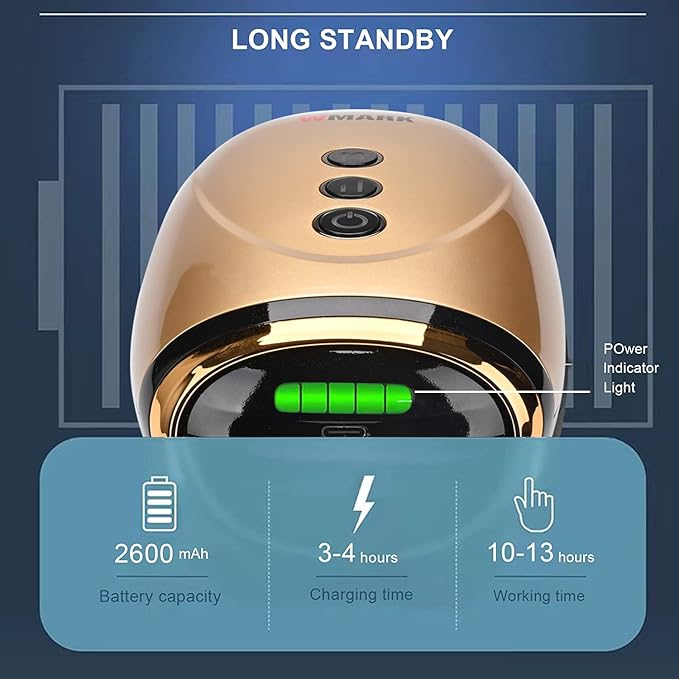 WMARK Barber Massager/Cordless Handheld Massager Charge Neck/Legs/Hand/Face Massager 2 Massage Nodes 2600AMHGolden