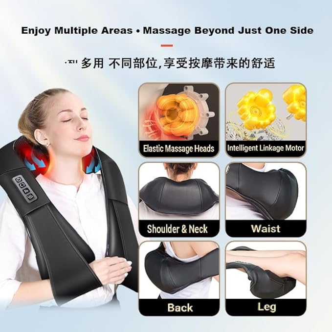 Electric Shiatsu Neck &amp Shoulder Massager with Heat Foldable Kneading Shawl for Home Use Multi-Functional Pain Relief Device for Neck Shoulder Back and Legs (Beige)
