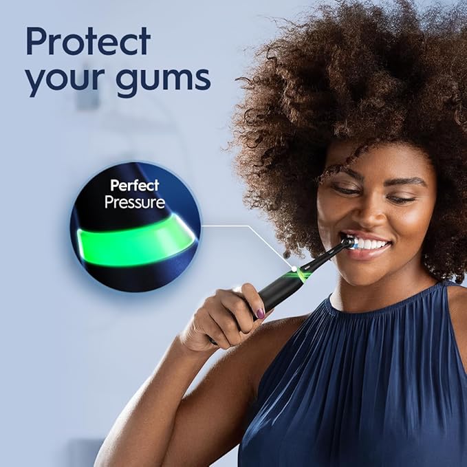 Oral-B iO Series 5 Ultimate White Rechargeable Electric Toothbrush with Visible Pressure Sensor 2 Minute Timer 5 Cleaning Settings 1 Replacement Toothbrush Heads and Travel Case White