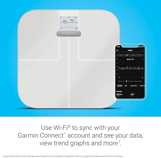 Garmin Index S2 Smart Scale with Wireless Connectivity Measure Body Fat Muscle Bone Mass Body Water and More-White with Accessories (010-02294-03)