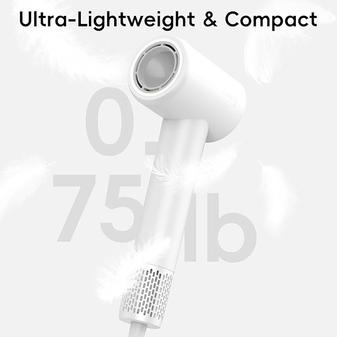 Hair Dryer TurboLux Ionic 200 Million Negative Ions 1500W Fast Drying High Speed Hairdryer with Diffuser Lightweight Low Noise Hair Dryers for Women with 110000 RPM Brushless Motor (Pearl White)