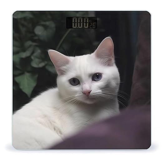 White Cat Scale for Body Weight Highly Accurate Digital Bathroom Scale Sturdy Tempered Glass Weighing Scales with LCD Display Fashion Body Fat Smart Scales 400lb