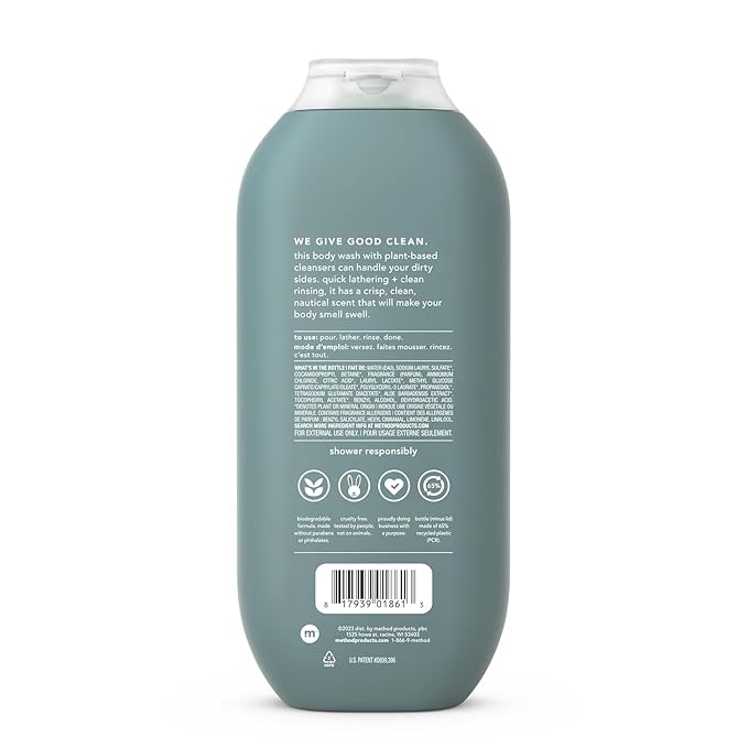 Method Men Body Wash Sea + Surf Paraben and Phthalate Free 18 FL Oz (Pack of 6)