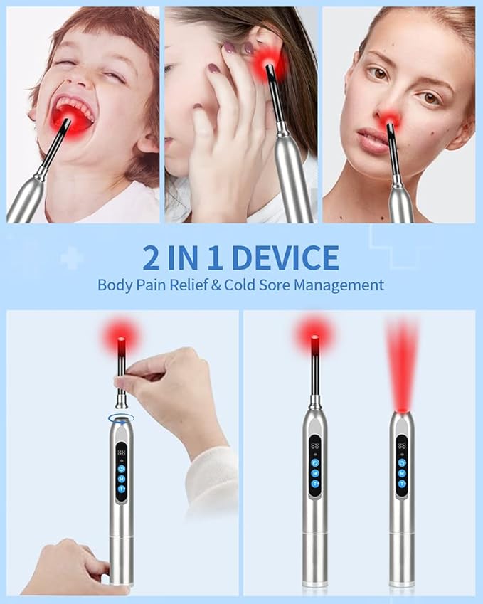 Red Light Therapy for Pain Relief Skincare Wand &amp Cold Sore and Canker Sore 660nm 850nm Near Infrared Light Therapy Device for Mouth Ear Nose Hands Joint Muscle Knee Feet
