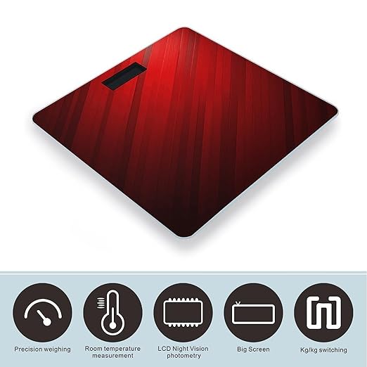 Red Stripe Bathroom Scale Automatic Power On/Off Body Scales LCD Backlight Display Square Digital Scale Rounded Corners Bathroom Scales for Home Bedrooms
