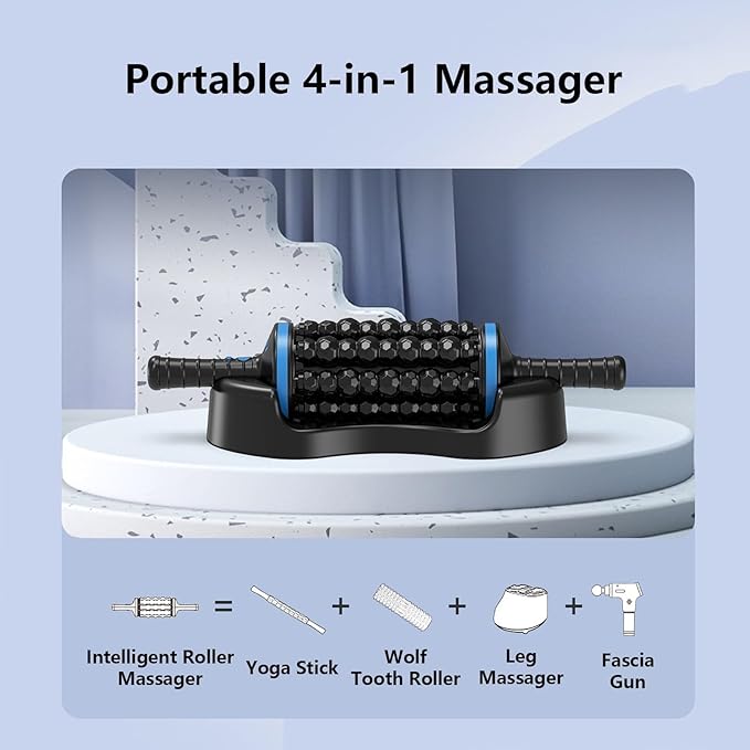 Massage Roller Massage Machine Muscle Roller Back Leg Foot Psoas Muscle with Hands-Free Base 5-Speed Whole Body Relief for Legs Foot Calf Massager(Black and Gray)