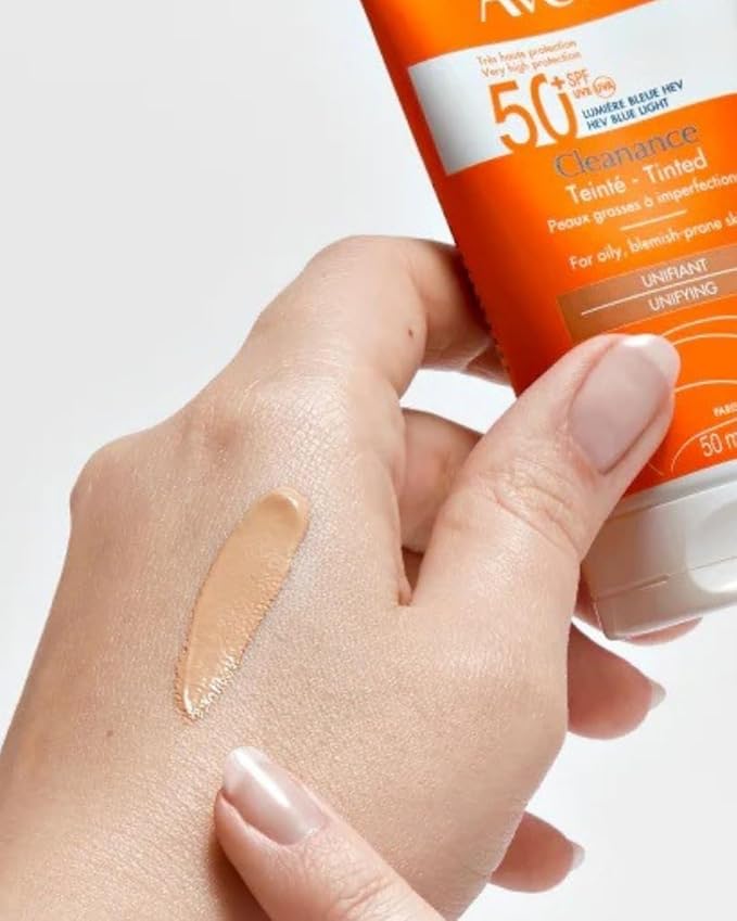 Clean Solaire Tinted SPF 50 Facial Sunscreen – For Face and Neck Oily &amp Acne-Prone Skin Sebum-Regulating Tone-Evening Broad-Spectrum UVA/UVB Non-comedogenic Water Resistant 1.7 Fl Oz