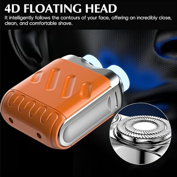 Small Steel Cannon Suspended Magnetic Blade Portable Rotary Dual Ring Electric Shaver Fully Waterproof USB Rechargeable One-Button Long Lasting Foil Shaver for Home Travel (Orange)
