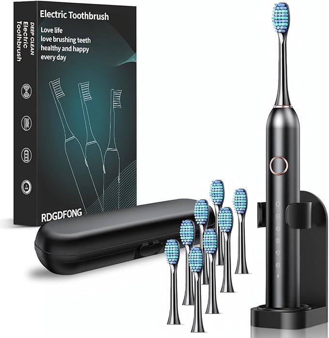 Electric Toothbrush for Adults &amp Travel - Deep Cleaning 30-Day Battery 5 Modes with Pressure Sensor Whitening &amp Sensitive Care IPX7 Waterproof (Includes 4 Brush Heads)