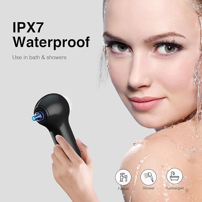Electric Facial Cleansing Brush with LCD Screen 3-in-1 Face Scrubber &amp Optional Blackhead Remover Rechargeable IPX7 Waterproof Gentle Daily &amp Deep Cleaning for All Skin Types