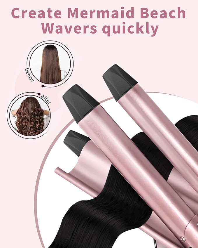 6 in 1 Curling Iron Curling Wand Set with 3 Barrel Hair Crimper and 5 Interchangeable Ceramic Hair Curler (0.35-1.25”) Instant Heat Up 2 Temp Wand Curler Include Heat Protective Glove &amp 2 Clip