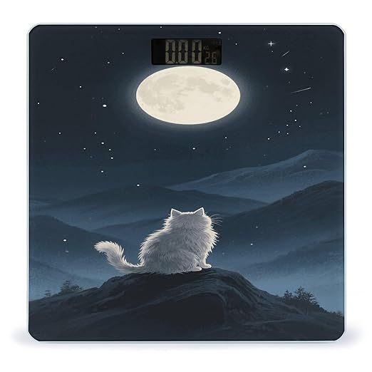 Lonely Cat Moon Weight Scale Large Digital Bathroom Scales with Bright LED Display Non Slip Digital Scale and Step On Fashion Weighing Machine for Body