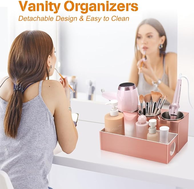 Hair Tool Organizer - Bathroom Vanity Organizers and Storage Hair Styling Accessories Hot Tools Organizer Hair Dryer Blow Dryer Curling Iron Flat Iron Hair Straightener Pink