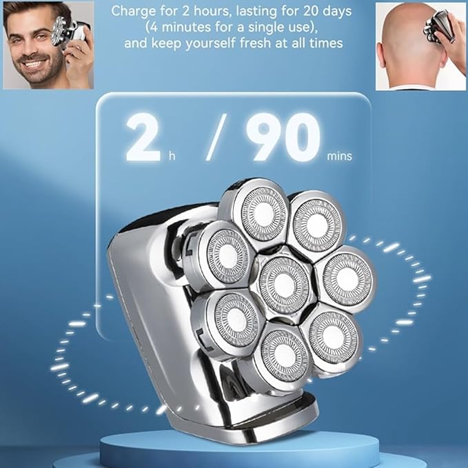 Head Shaver for Men 8 Head Wet Dry Electric Shaver for Men Washable Beard Electric Razor Head Bald Shaving Machine Rechargeable