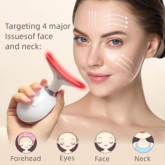 Red Light Therapy Facial Massager &amp Sculpting Device Portable 7-Color LED Skin Care Tool 490nm 525nm 630nm for Face and Neck Reducing Double Chin for Women and Man