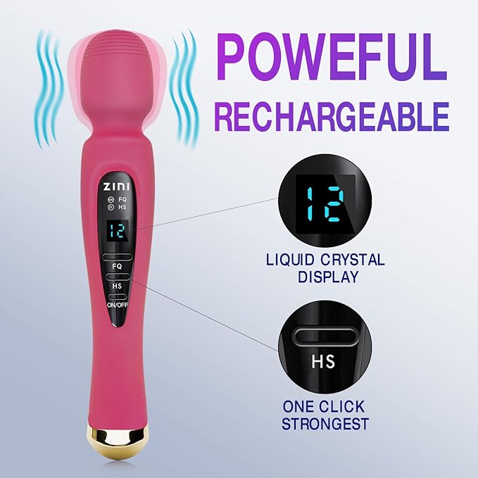 Cordless Massager with LCD Display Personal Massager for Pain Relief Powerful 12 Vibrating Massage Wand Pink