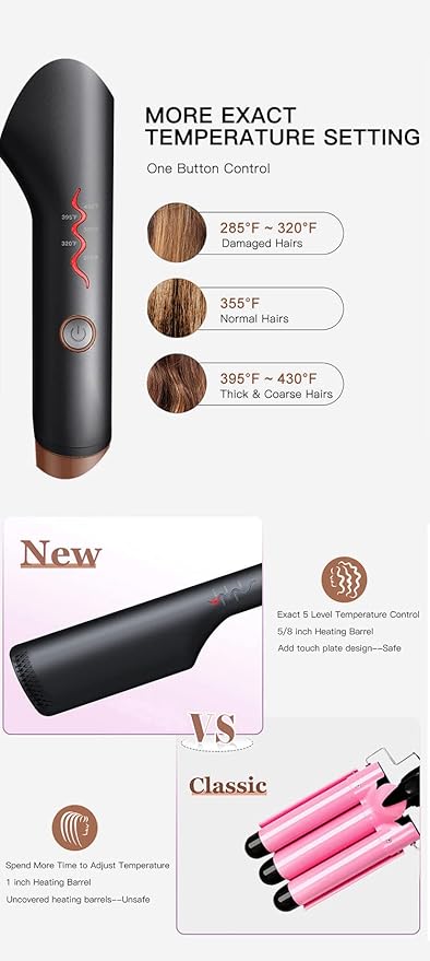 AIKO Pro Double Barrel Ceramic Hair Waver Beach Wave Egg Roll Curling Iron 2 Embedded Ceramic Barrels Styling Tool (Black Rose Gold)