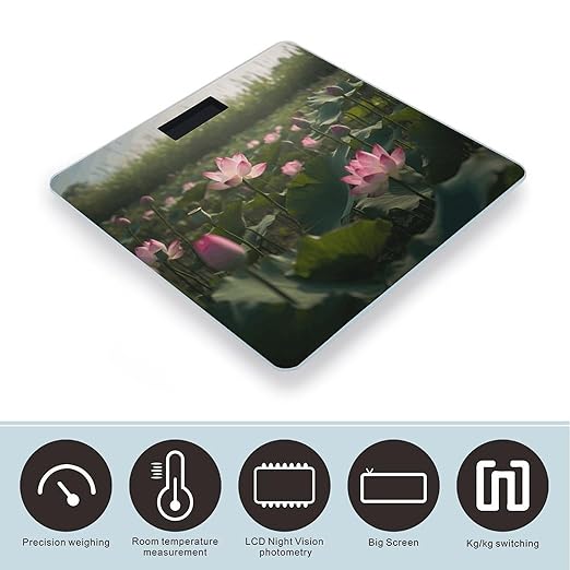 Flower in Water Images Bathroom Scale for Body Weight Bathroom Weighing Scale with Backlit LCD Display Highly Accurate Measures Weight Up to 180kg