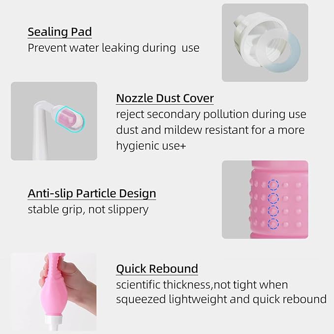 Peri Bottle for Elderly Handheld: Angled &amp Straight Nozzles 17oz Ideal for Feminine Hygiene Perineal Cleansing and Hemorrhoid Treatment (Pink)