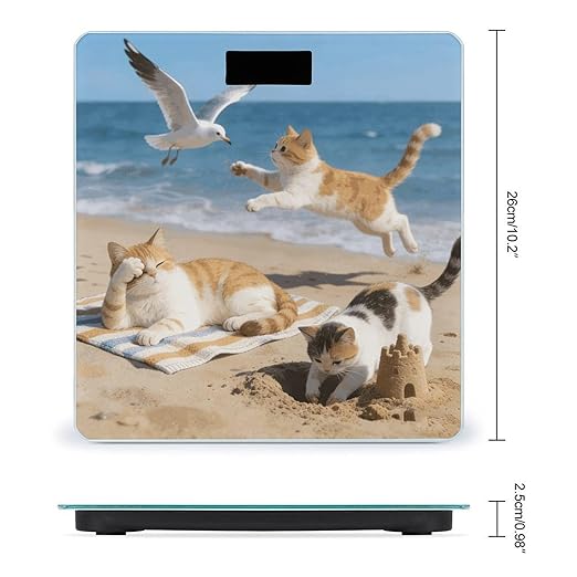 Beach Cat Fun Weight ScaleClear LED Display Bathroom Digital Weighing ScaleTempered Glass Digital Bathroom Scale for Body Weight Capacity Up to 400 Lbs