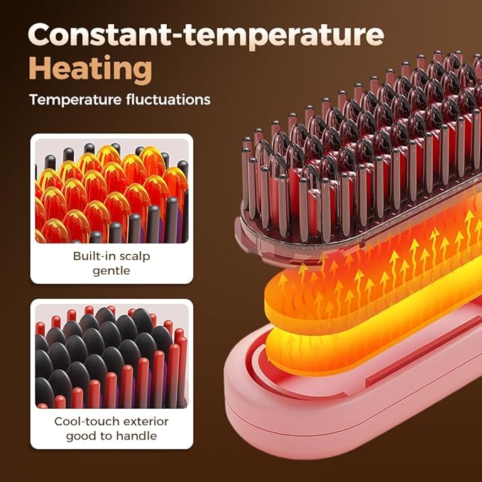 Go Brush 2026 New Cordless Straightening and Curling Brush Ideal for Fine Thick Stubborn Hair 3 Temperature Options Anti-Scald Safety Design USB Rechargeable (Black)