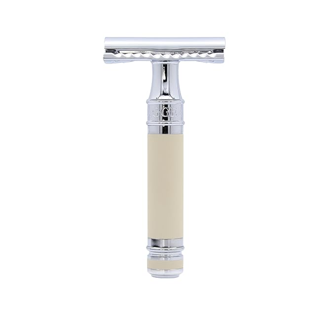 Edwin Jagger DES87RCBLAMZ Double Edge Safety Razor Ivory Rubber Coated Short Handle