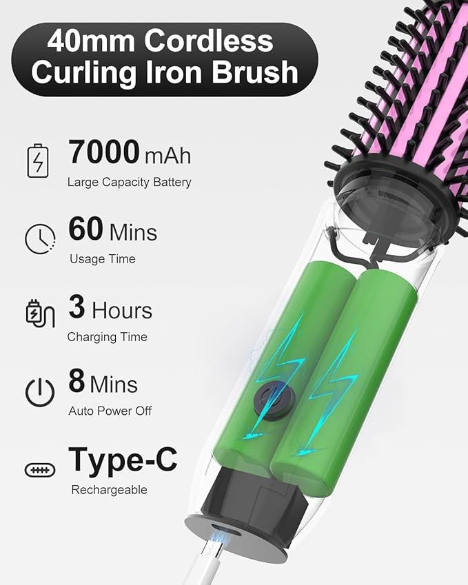 Cordless Hair Curler Bestauty 1.5 Cordless Curling Iron Rechargeable 2 in 1 Travel Hair Curler &amp Hair Straightener Brush 4 Adjustable Temperature 300°F-410°F for Curl/Smooth/Fluffy/Flip-Out Bl