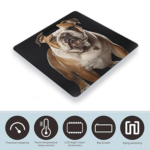 English Bulldog Bathroom Scale Automatic Power On/Off Body Scales LCD Backlight Display Square Digital Scale Rounded Corners Bathroom Scales for Home Bedrooms