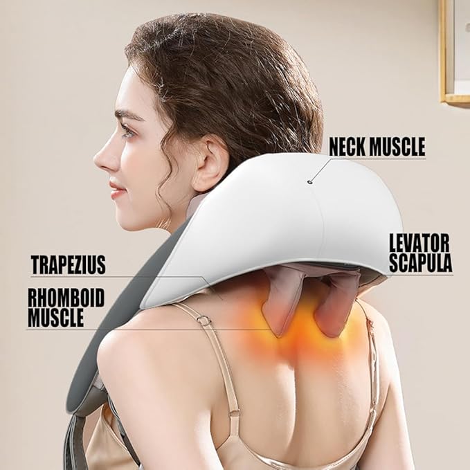 Neck &amp Shoulder Massager Portable Electric Back Massager with Soothing Heat 6D Shiatsu Neck Massager with Back Buckle Design Cordless &amp Quiet Operation Reduce Stress (Gray)